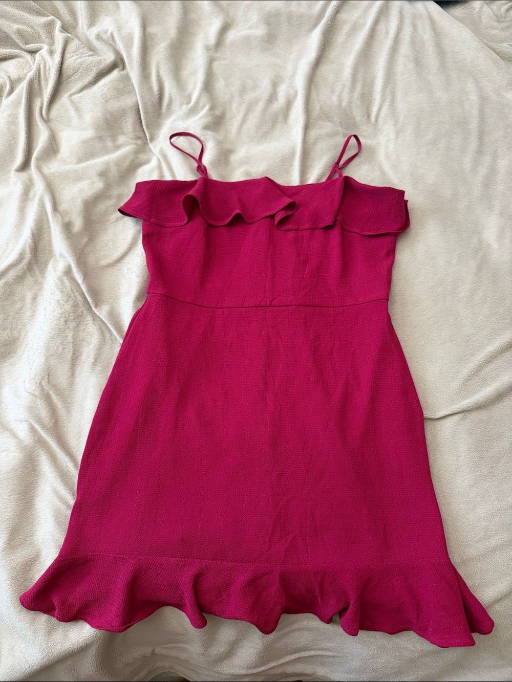Fuchsia Ruffle Mini Dress with Spaghetti Straps